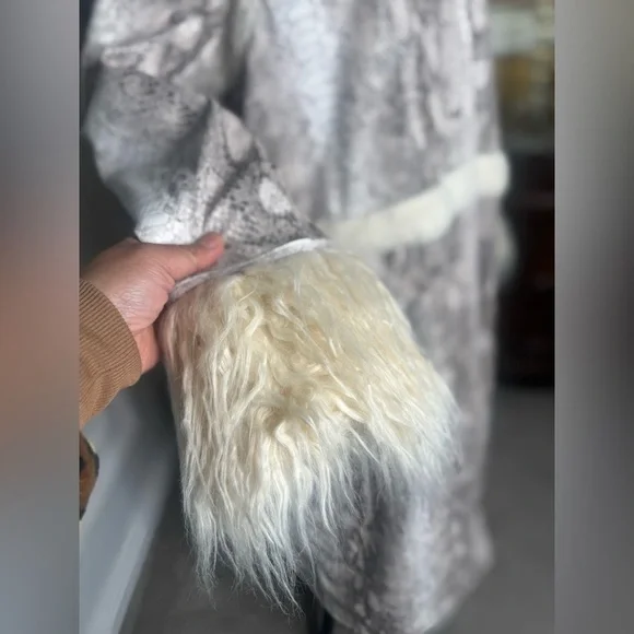 Nasty Gal Womens Snake Print Shearling Trim Longline Aviator Coat - Picture 4 of 12